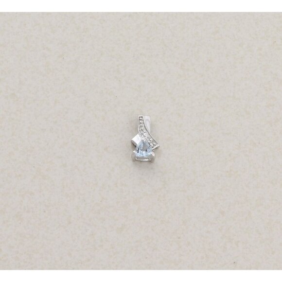 Pendant Only 10K White Gold Natural Aquamarine and Diamond Pendant 1/2" x 1/4" - Picture 5 of 6